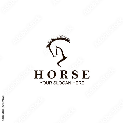 monochrome icon of horse head isolated on white background
