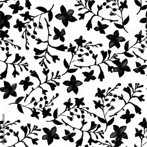Obraz na plátně Flower branches with leaves design seamless pattern