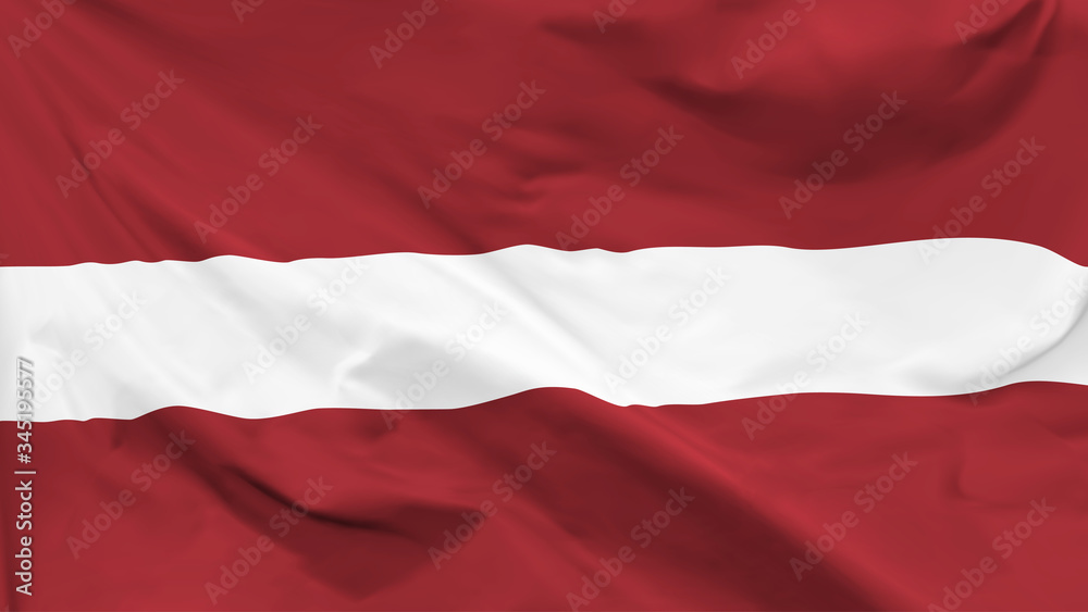 Fragment of a waving flag of the Republic of Latvia in the form of background, aspect ratio with a width of 16 and height of 9, vector