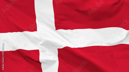 Fragment of a waving flag of the Kingdom of Denmark in the form of background, aspect ratio with a width of 16 and height of 9, vector