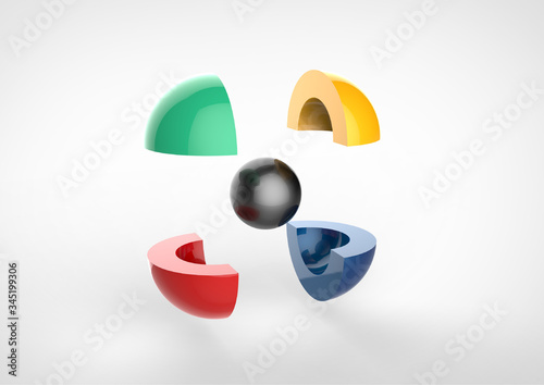 Business Value 3D Render Infographic. 5 Stage Sphere. Lead Generation Process. Segmented Sales Diagram. All Segments Expanded.