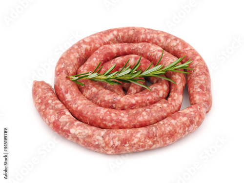 Raw sausages isolated on white background