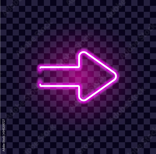 neon arrow luminous indicator neon tube showing right direction to right side glowing vector icon on transparent background