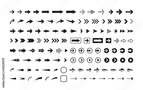 Arrows black and white vector icons set