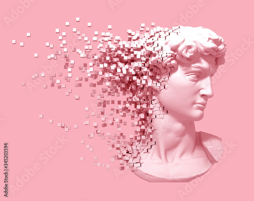 Disintegrating Head Of David On Pink Background photo