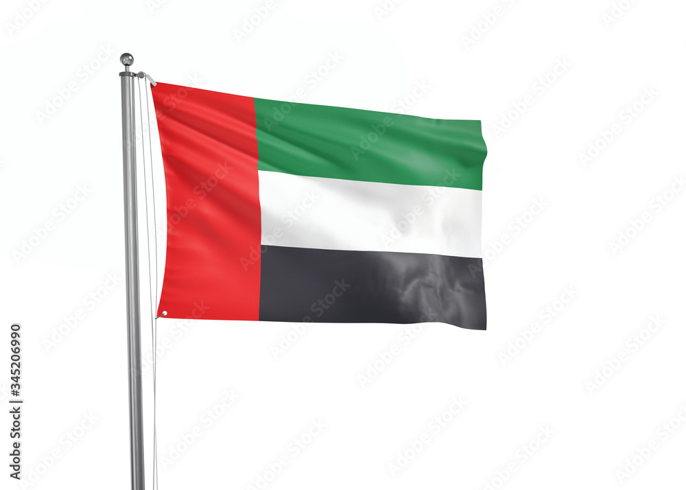 United Arab Emirates flag waving isolated on white 3D illustration United Arab Emirates flag waving isolated on white 3D illustration