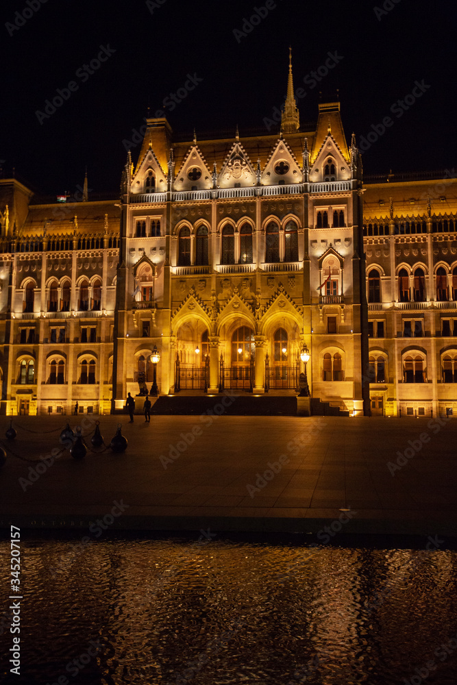 Hungarian Parliament building in the city of Budapest. Budapest at night time. A sample of neo-gothic architecture, Budapest tourist attraction