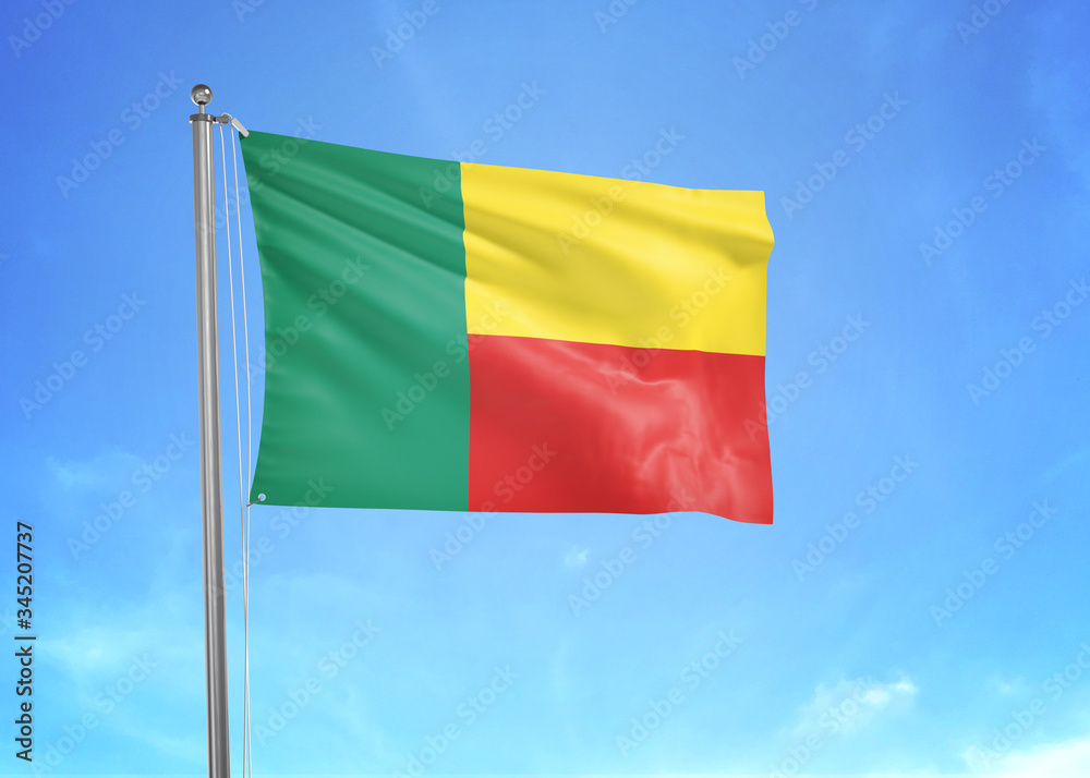 Benin flag waving sky background 3D illustration Benin flag waving sky background 3D illustration
