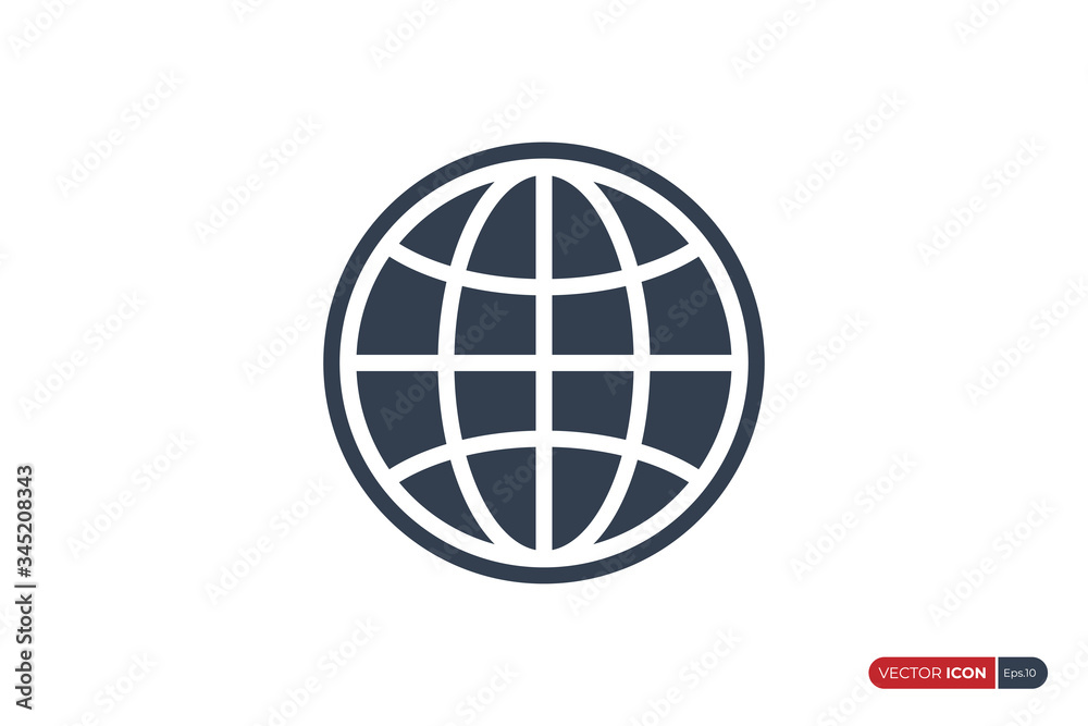 World Globe Icon isolated on White Background. Flat Vector Icon Design Template Element. World Globe Icon isolated on White Background. Flat Vector Icon Design Template Element.