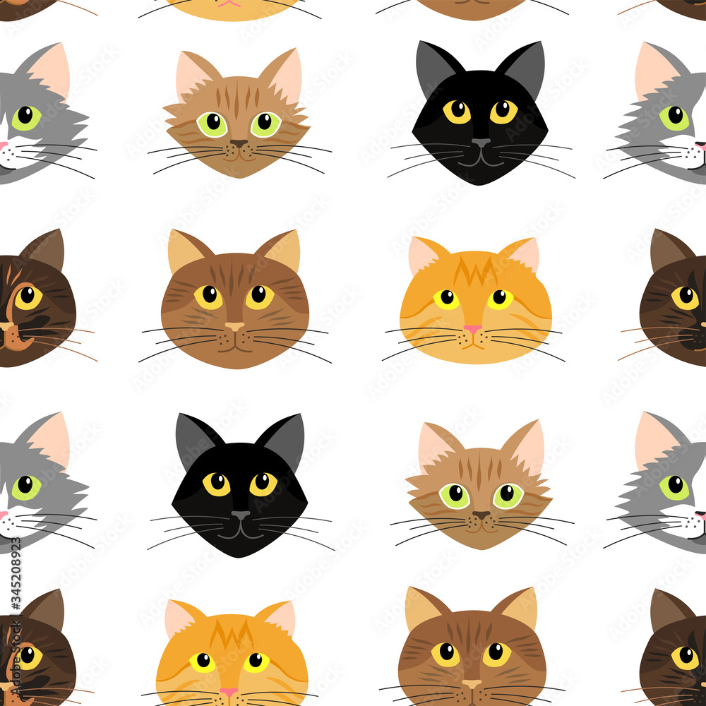 Seamless pattern with adorable kittens. Сartoon Cat's Heads on White Background. vector illustration. Seamless pattern with adorable kittens. Сartoon Cat's Heads on White Background. vector illustration.