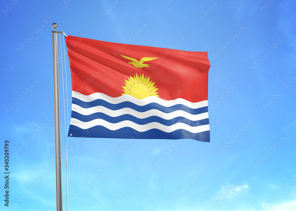 Fototapeta premium Kiribati flag waving sky background 3D illustration