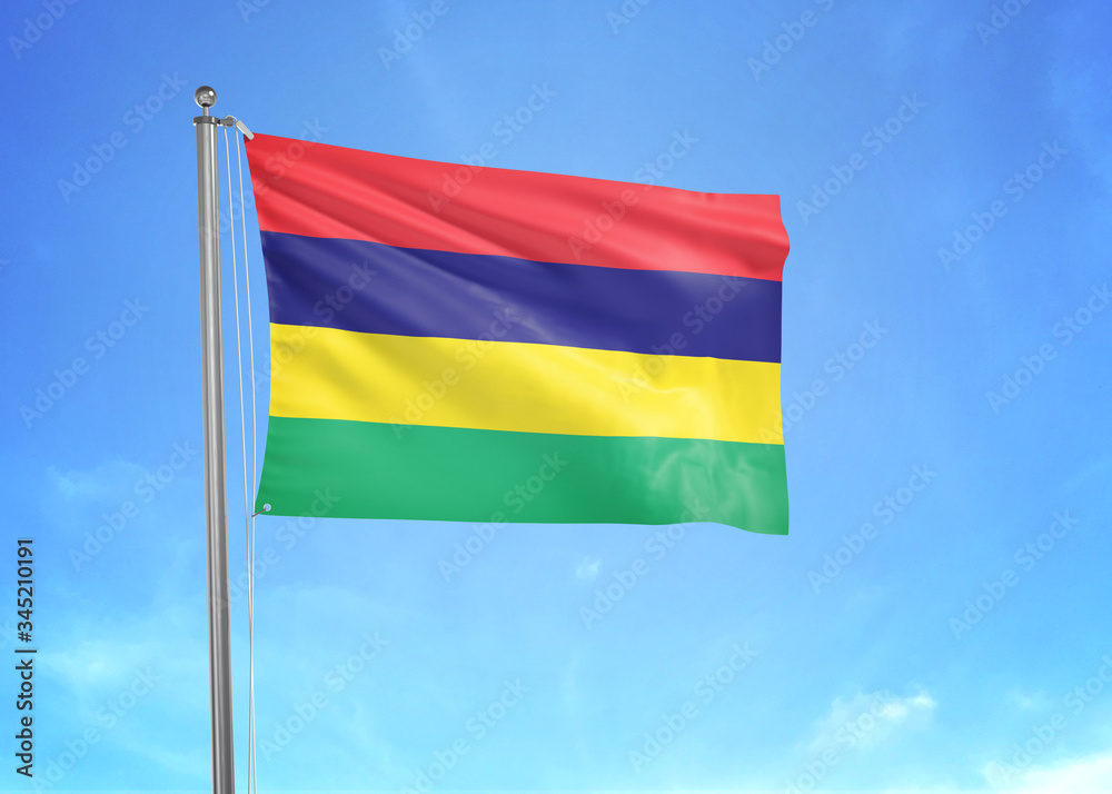 Mauritius flag waving sky background 3D illustration Mauritius flag waving sky background 3D illustration