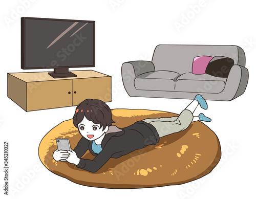 リビングでゴロゴロする男の子