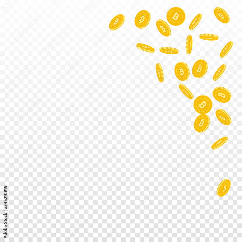 Bitcoin, internet currency coins falling. Scattere Bitcoin, internet currency coins falling. Scattere