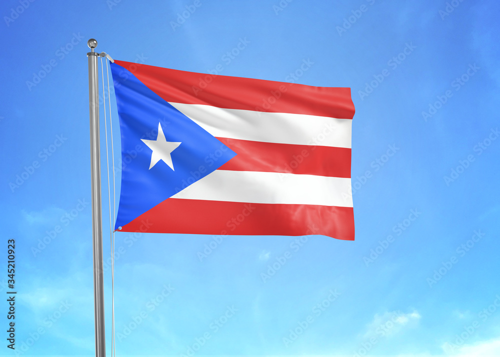 Puerto Rico flag waving sky background 3D illustration