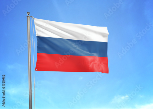 Russia flag waving sky background 3D illustration