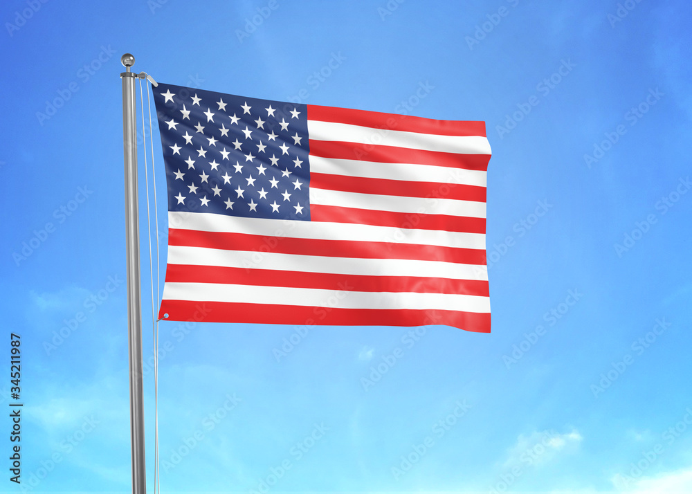 United States flag waving sky background 3D illustration