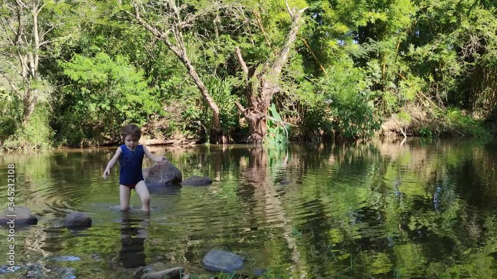 Caucasian and Brazilian boy playing in freshwater stream-3 Caucasian and Brazilian boy playing in freshwater stream-3