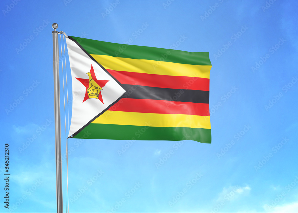 Zimbabwe flag waving sky background 3D illustration Zimbabwe flag waving sky background 3D illustration