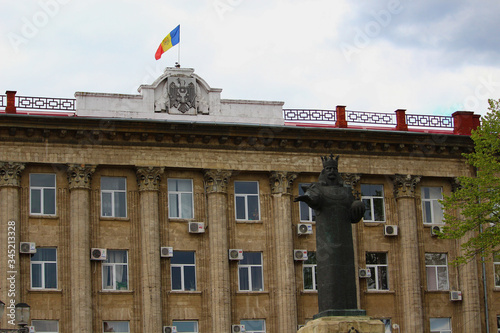 Beltsy Moldova, April 27, 2020 a monument to Stefan cel Mare in front of the city hall photo