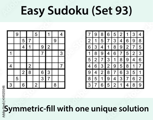 Vector Sudoku puzzle with solution - easy difficulty level