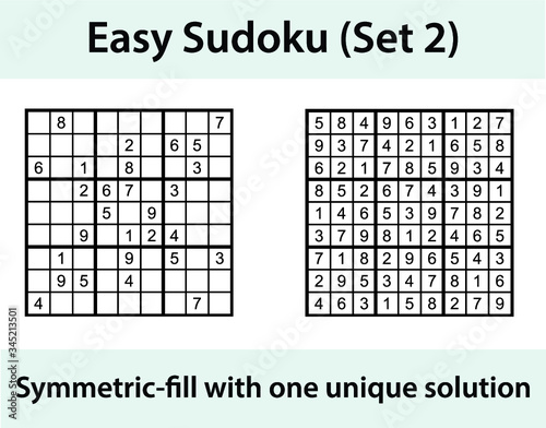 Vector Sudoku puzzle with solution - easy difficulty level