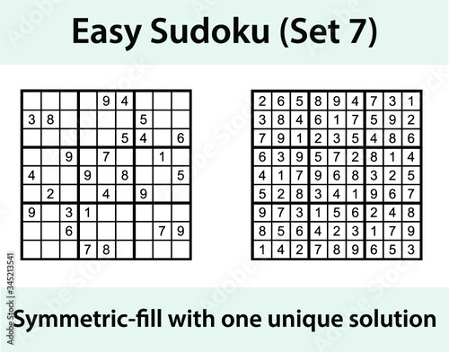 Vector Sudoku puzzle with solution - easy difficulty level