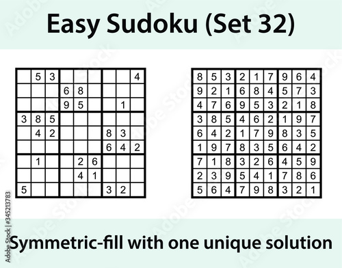 Vector Sudoku puzzle with solution - easy difficulty level
