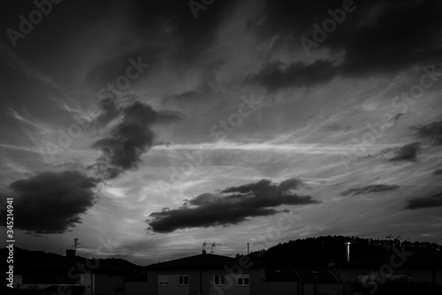 Nice blue sky with white clouds. Black and white photography © eneko_at