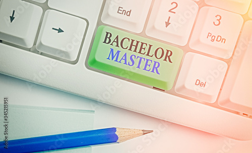 Conceptual hand writing showing Bachelor Master. Concept meaning An advanced degree completed after bachelor s is degree photo