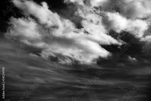 Nice blue sky with white clouds. Black and white photography