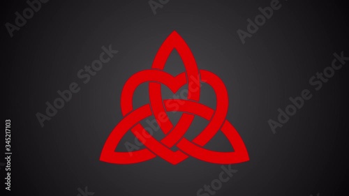 Animated red Celtic triangle with intertwined pulsating heart, with alpha matte