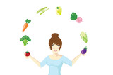 Woman is love vegetables and smiling on white background. Healthy food and Diet concept.