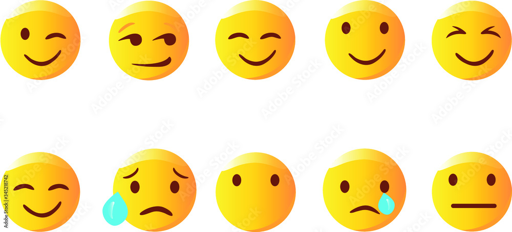 Fototapeta premium Set of Emoticons. Set of Emoji. Isolated vector illustration on white background
