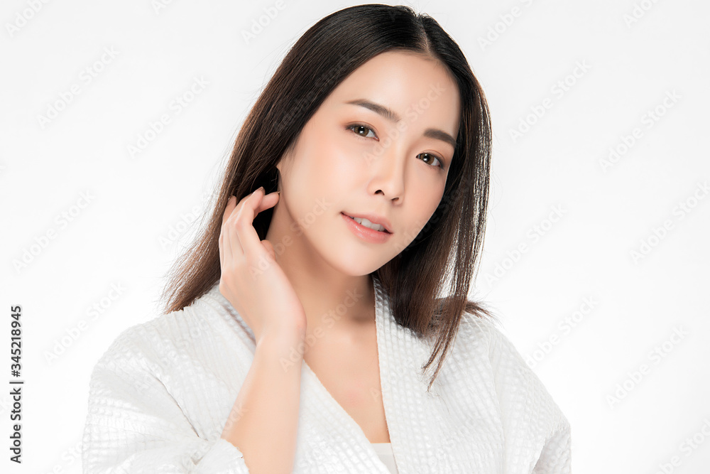 Beautiful Young Asian Woman with Clean Fresh Skin. Face care, Facial treatment, Cosmetology, beauty and healthy skin and cosmetic concept, woman beauty skin isolated on white background Beautiful Young Asian Woman with Clean Fresh Skin. Face care, Facial treatment, Cosmetology, beauty and healthy skin and cosmetic concept, woman beauty skin isolated on white background