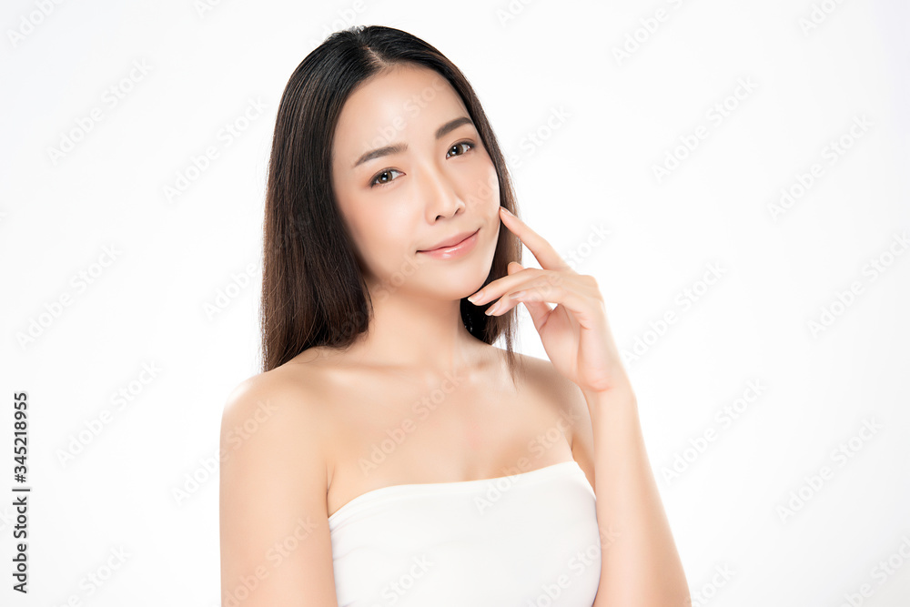 Beautiful Young Asian Woman with Clean Fresh Skin. Face care, Facial treatment, Cosmetology, beauty and healthy skin and cosmetic concept, woman beauty skin isolated on white background Beautiful Young Asian Woman with Clean Fresh Skin. Face care, Facial treatment, Cosmetology, beauty and healthy skin and cosmetic concept, woman beauty skin isolated on white background