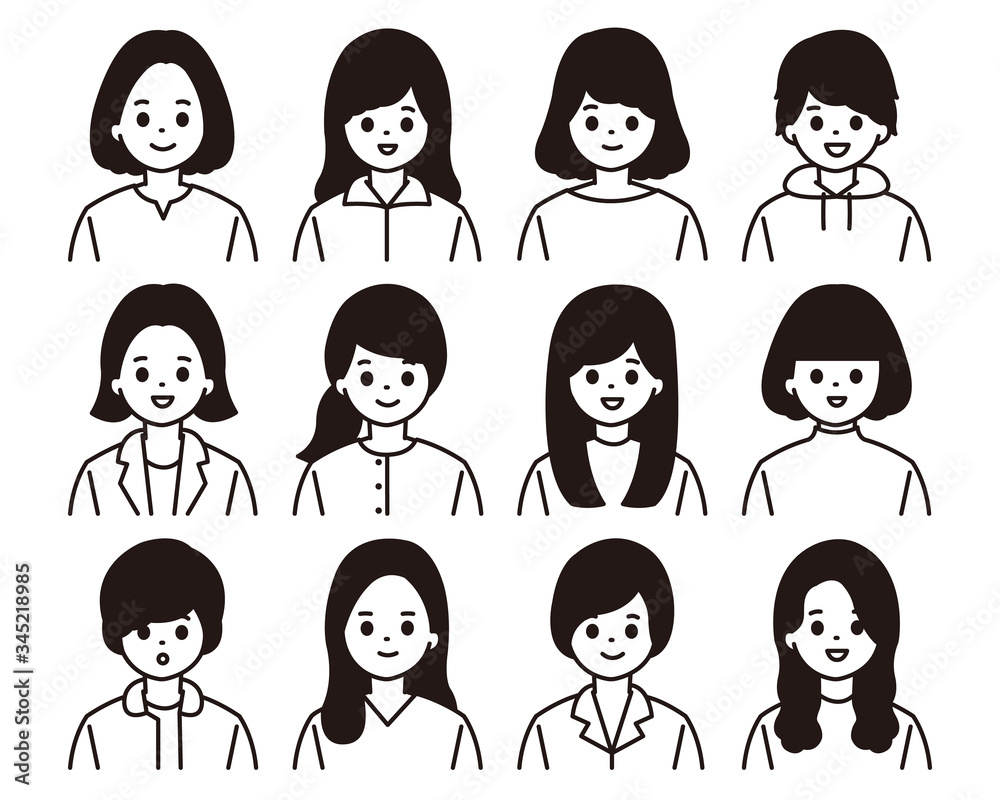 女性 アイコン モノクロ イラスト 女性 アイコン モノクロ イラスト