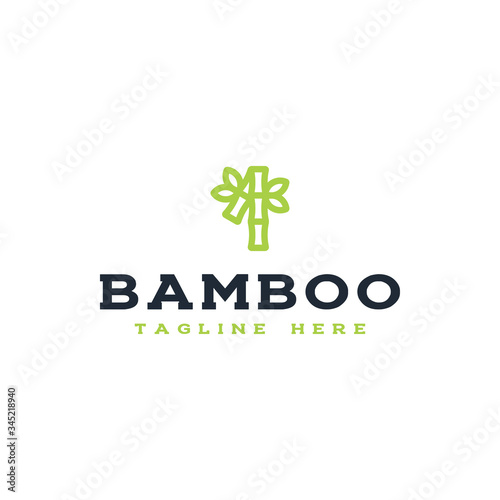 Modern Nature Logo Design Template, Bamboo and Leaf, Number One Line Art