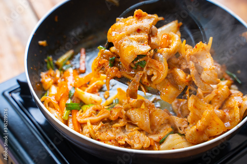 stir fried streaky pork with kimchi