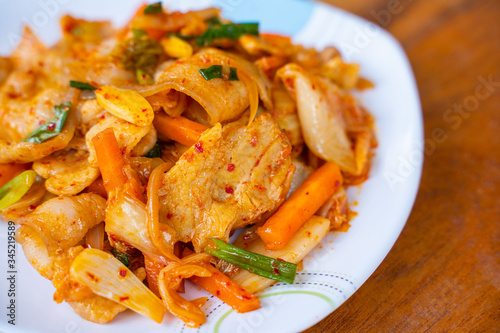 stir fried streaky pork with kimchi