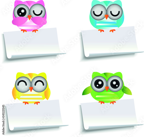 owls with stick note a vector illustration with copy space.