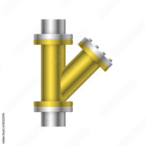 Pipe vector. Made from steel or metal connection by flange fitting fixing by screw and bolt. Part for pipeline construction to transportation oil and gas in industry, water in plumbing and irrigation.