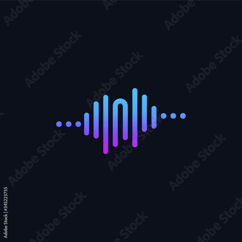N with Pulse music player element. Logo template electronic music, equalizer, store, dj, nightclub, disco. Audio wave logo vector.