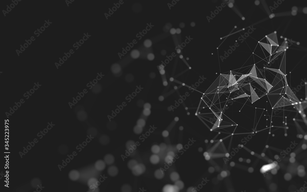 Obraz premium Abstrakcyjne tło. Technologia molekuł o wielokątnych kształtach, łączących kropki i linie. Struktura połączenia. Wizualizacja Big Data.