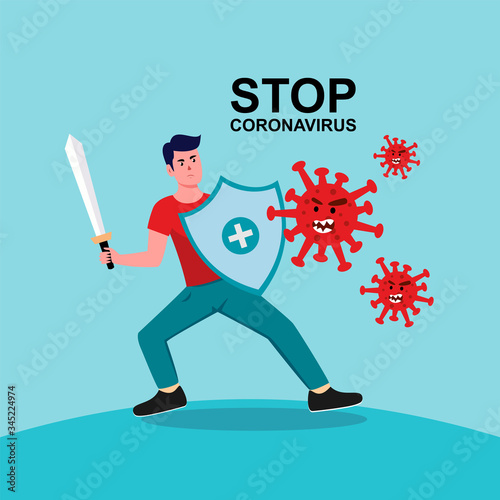 Man fighting virus illustration
