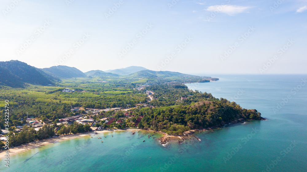 Naklejka premium Aerial from drone, Landscape of Klong Dao Beach at Lan ta island south of Thailand