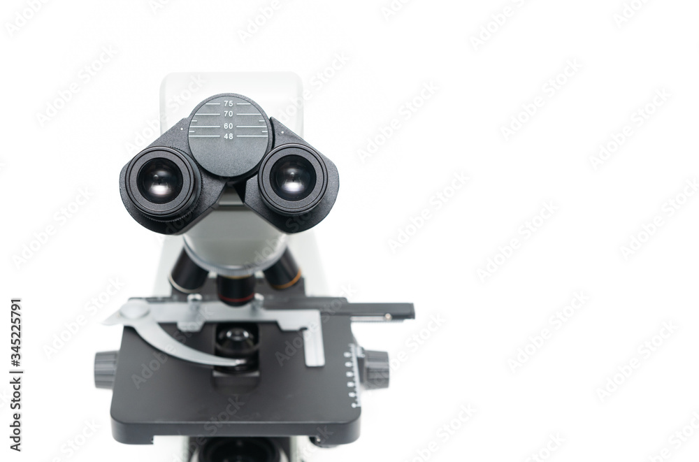 closed up of microscope isolated on white background,