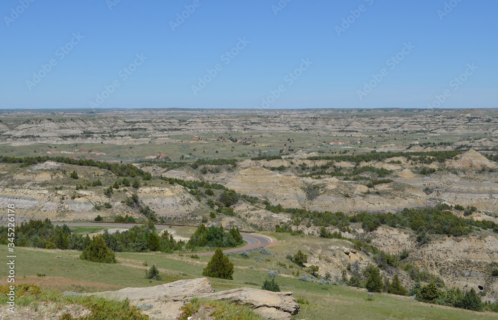 Late Spring in the North Dakota Badlands: Looking Northeast Across the Access Road into the South Unit of Theodore Roosevelt National Park From the Top of Buck Hill