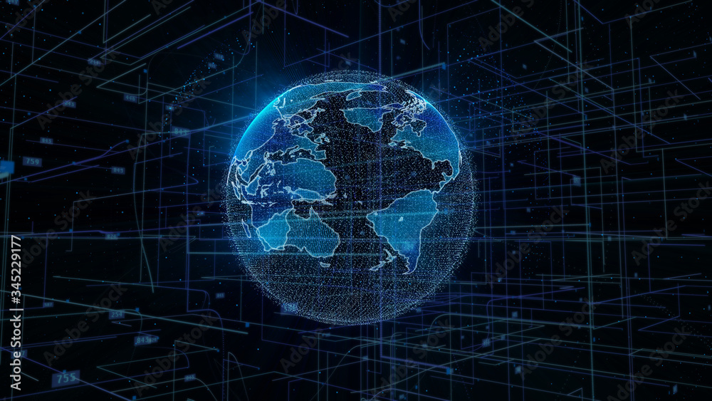 Digital Space Global Network Futuristic Technology Illustration. Big Data Business Telecommunication Network Transfer Infographic Background.