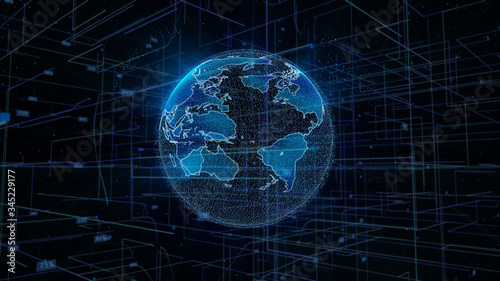 Digital Space Global Network Futuristic Technology Illustration. Big Data Business Telecommunication Network Transfer Infographic Background.
